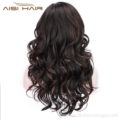 Heat Resistant Black Mixed Black Body Wave Synthetic Long Wavy Fiber Hair Wig For Black White Women Cosplay  Wigs